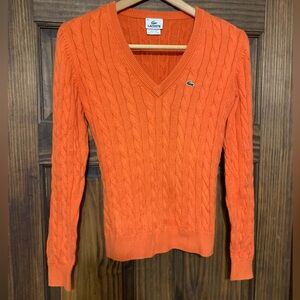 Lacoste Women's Orange Cable Knit Sweater Size 38 100% Cotton